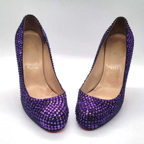 Christian Louboutin Rhinestone Fifi Platform Pumps Size 38 BLACK WEEK $499 - Picture 4 of 12